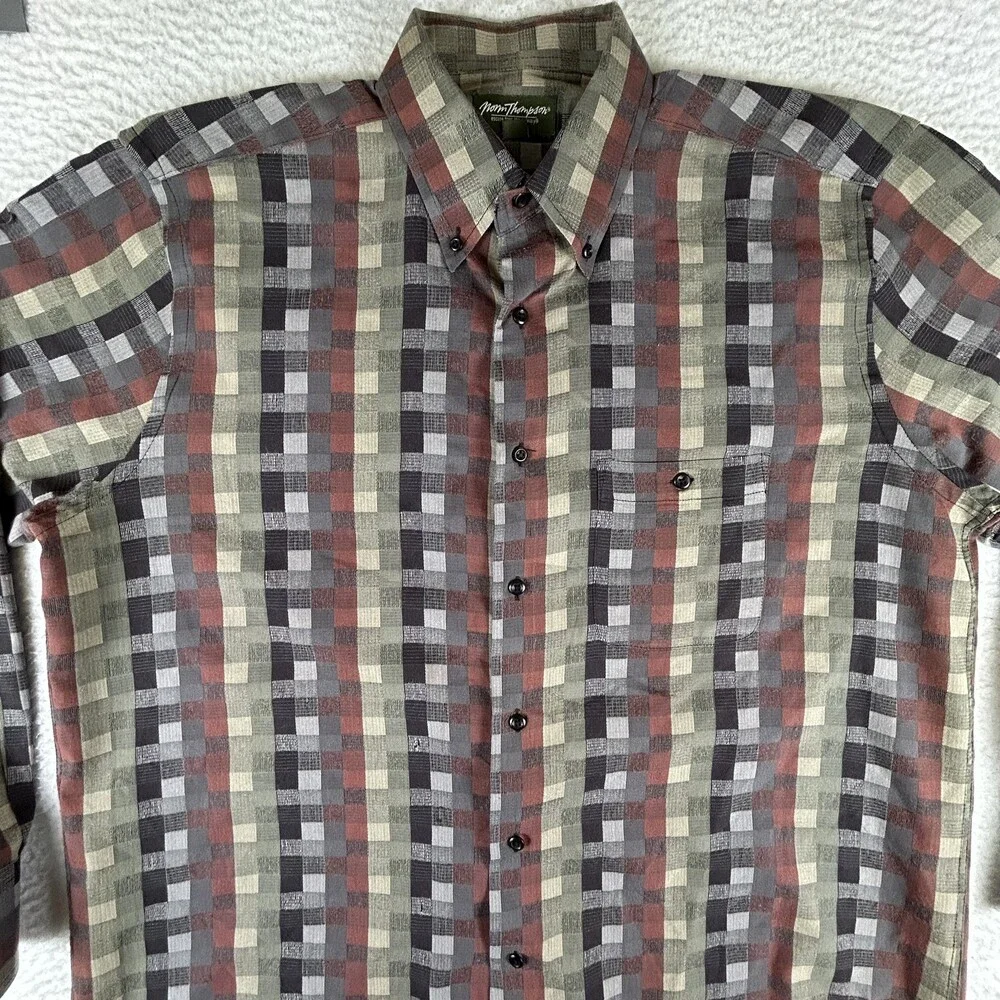 Norm Thompson Shirt Mens Large Plaid Button Down Casual Pocket Vintage Look